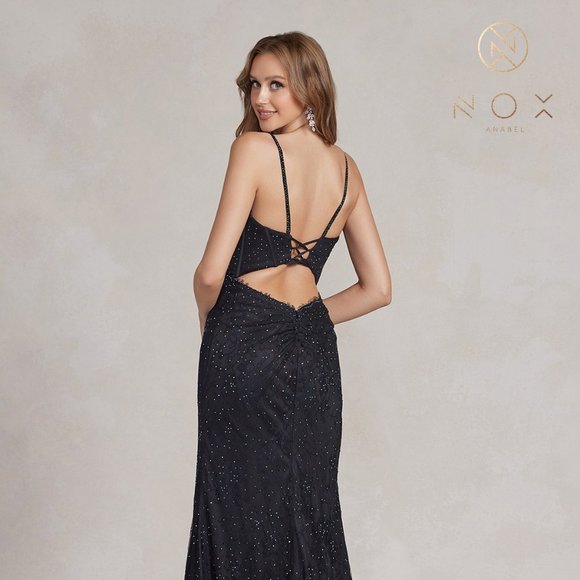 NEW LONG OFF THE SHOULDER SLEEVELESS EMBROIDERED DRESS WITH ZIPPER BACK NX B1145 - Picture 7 of 9